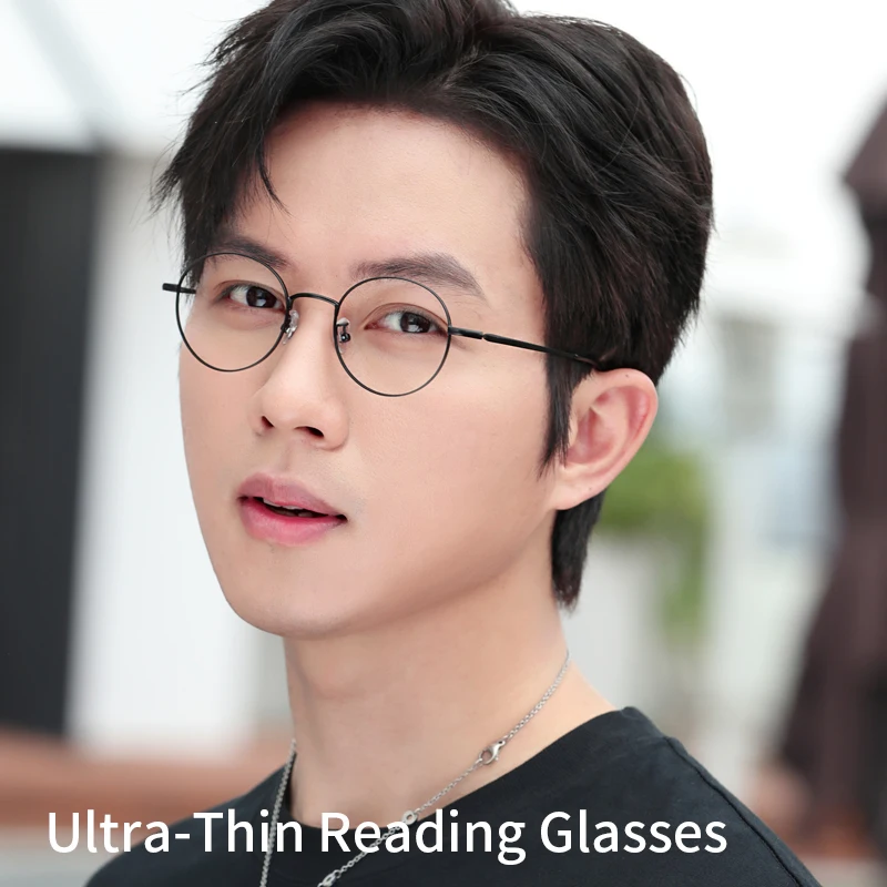  Ultra-Thin Titanium Reading Glasses for Men and Women,Anti-Blue Light Round Retro Eyeglasses,Presbyopic Glasses,Readers