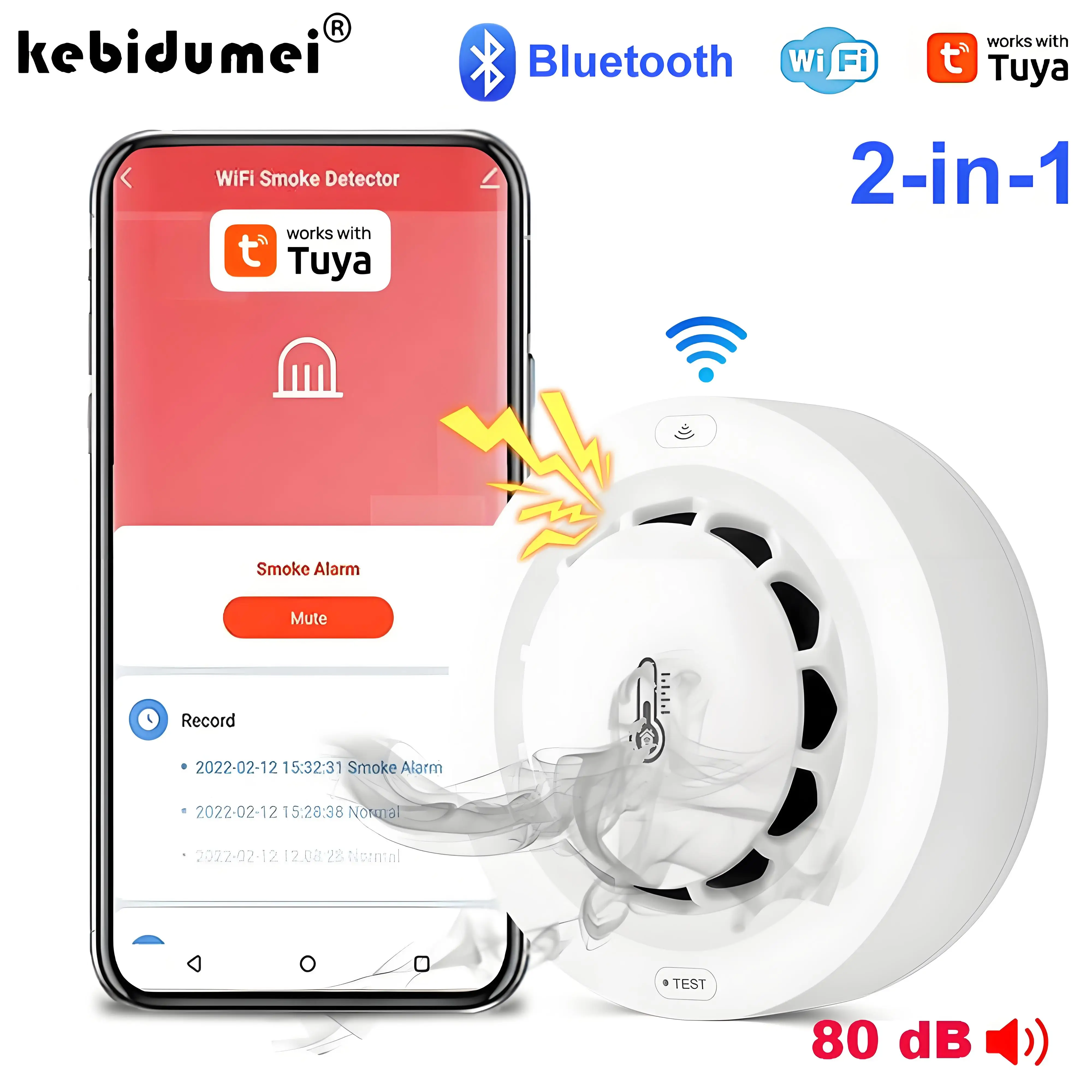 

3-в-1 Tuya Wi-Fi BT детектор дыма устройство измерения температуры и влажности 80 дБ звуковая сигнализация функция дистанционного управления Push Alert Smart Life