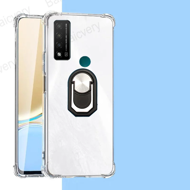 Capas For TCL 20 R 5G T767H Transparent Clear Cover With Colorful Magnetic Ring Bracket