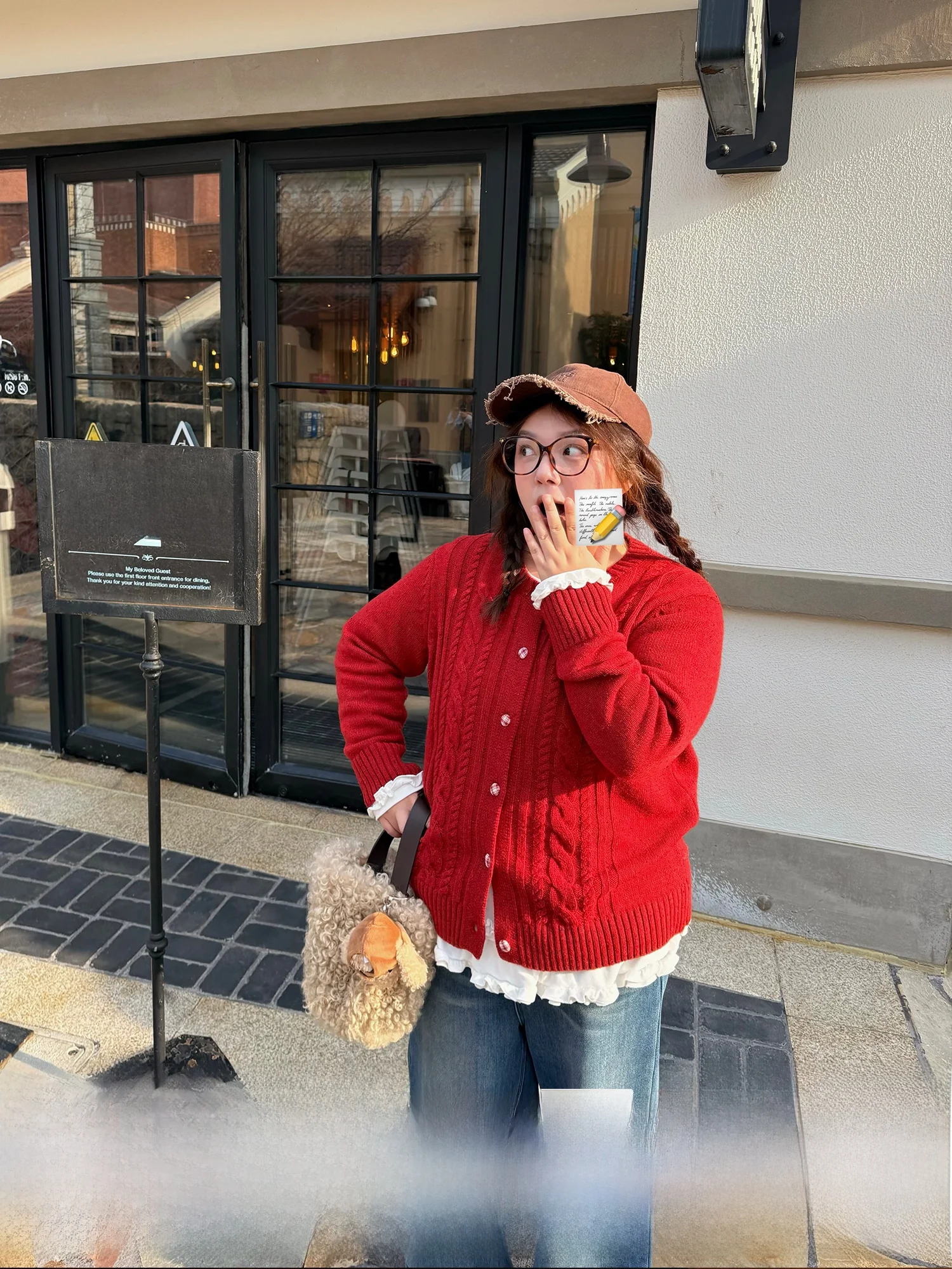 

Lao Zhang And Little Fat PONGKIKI Woolen Open Cardigan Women's plus Size Vintage High Knitted Sweater Simple Casual Sle