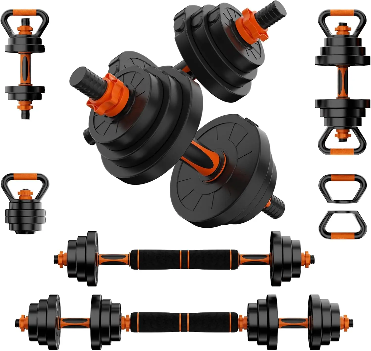 Verstellbares Hantel-Set, 30/50 lbs Hanteln-Set mit freien Gewichten, 4-in-1-Hantel-Langhantel, Kettlebell, Push-Up-Ständer, Gewichtsset,
