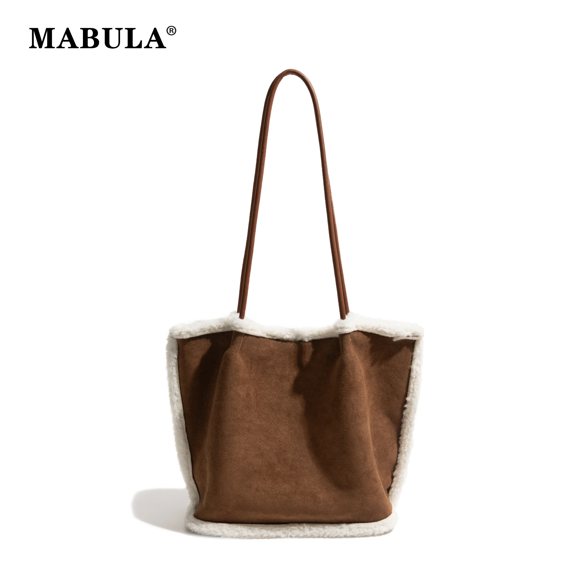 

MABULA Vintage Lamb Fabric Large Capacity Women Shopping Pouch Simple Ladies Daily Commuter Satchel Shoulder Square Tote Handbag