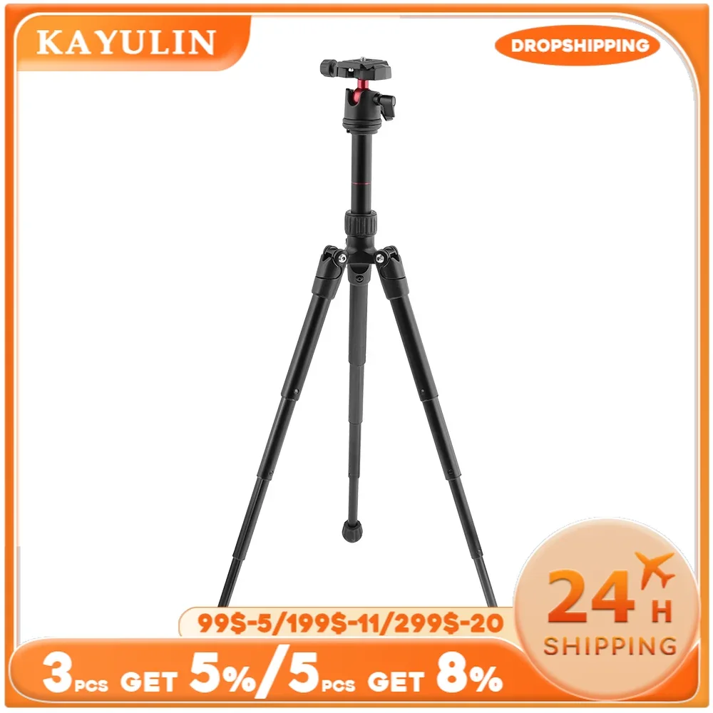 KAYULIN Aluminum Tripod Compact lightweight Foldable Tripod With 360° Ball Head For Canon Nikon Sony Can Load 11 Pounds/5 Kg