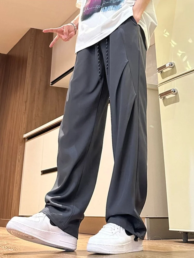 

Ice Silk Qui Dry Summer Thin Straight Leg Loose Casual Sports Long Pants Men's Faion Brand Loose Fit Straight Leg Trousers