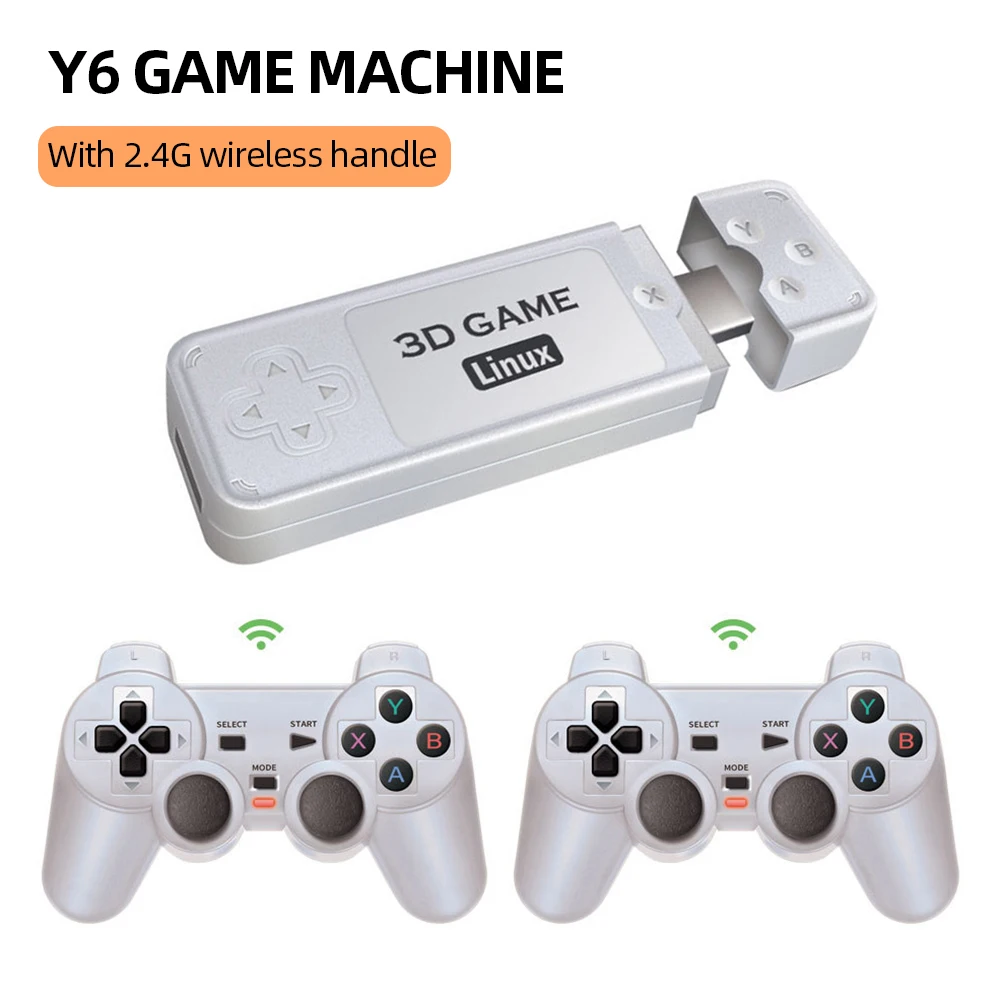 Y6 2.4G Wireless Game TV Stick Retro PS1 Family Portable Video Game Console 128G 10000+ Games Emuelec4.3 4K HD TV Game Stick