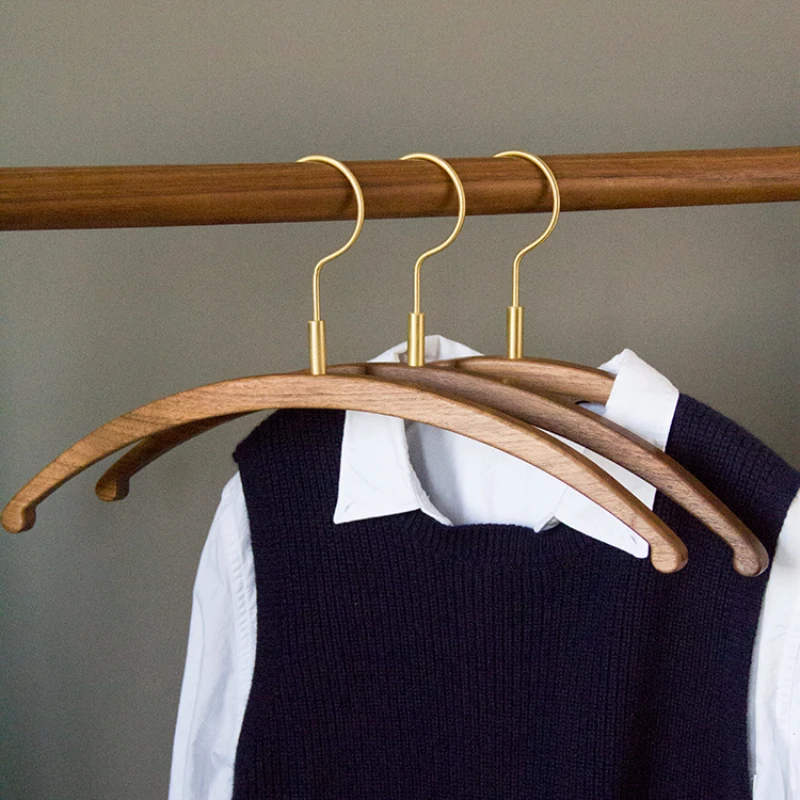 

5pcs Solid Wood+brass Hanger Wardrobe Storage Suitable for Shirts Dress Hat Storage Hotel Wardrobe Utensils Anti Slip