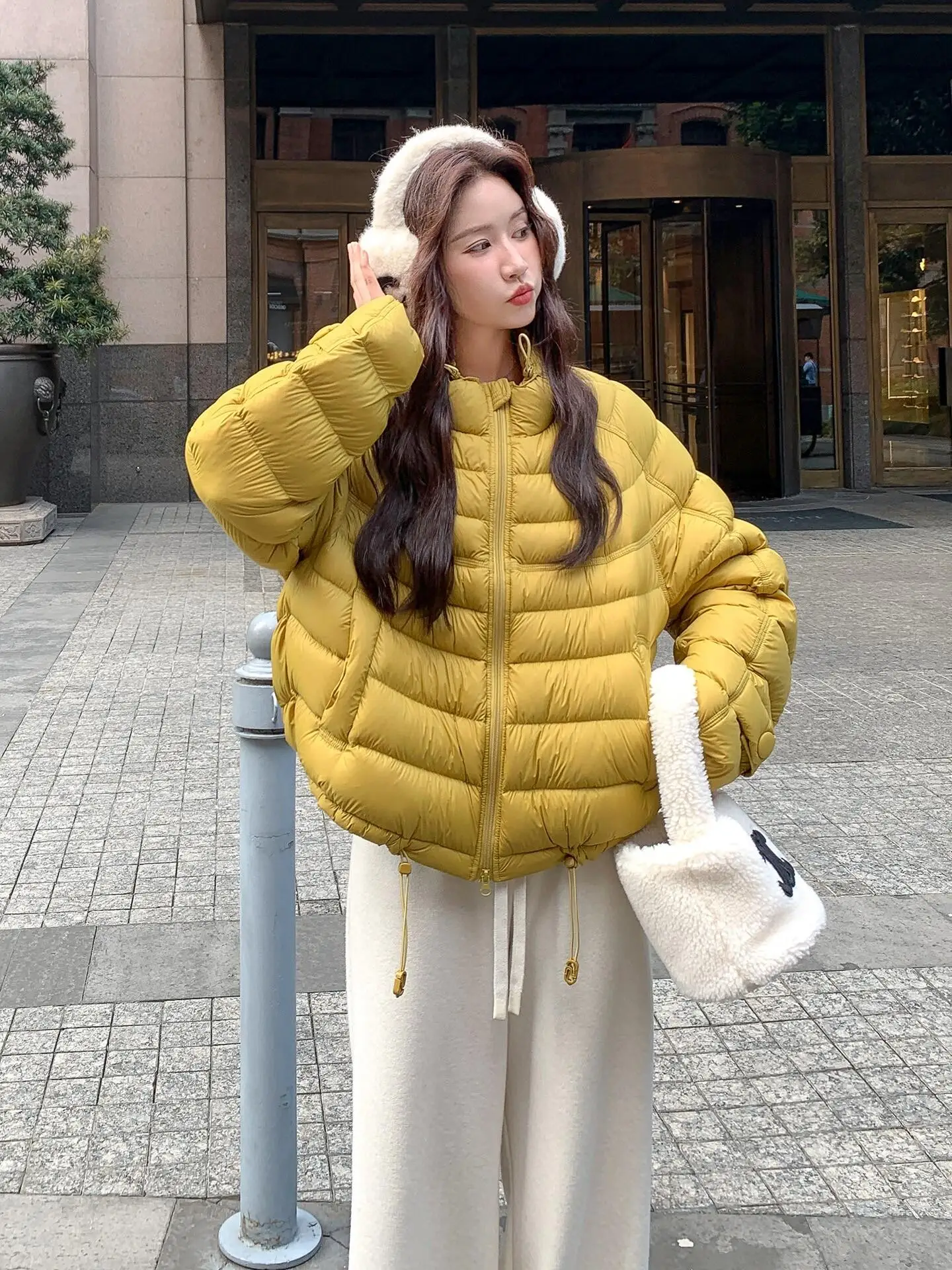 

Ivory Cotton Jacket Thin Long Sleeve Stand Collar Light Weight Warm Women's Winter Fashionable Versatile White Enhancing Cott...