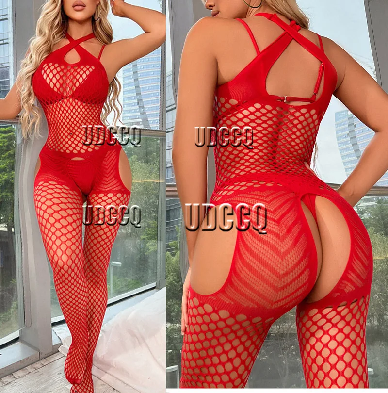 Christma Sexy crochet Fishnet Bodystocking Lingerie Babydoll Underwear tassels Chemises Cosplay Teddies Bodysuits sexy dress red