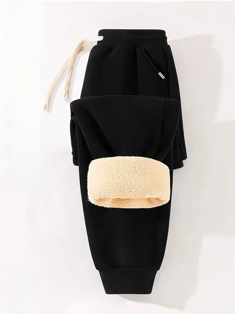 

Men's Thermal Lamb Velvet Sweatpants Winter Bla Versatile Casual Pants Warm Cotton Pants Loose Fit mid Waist