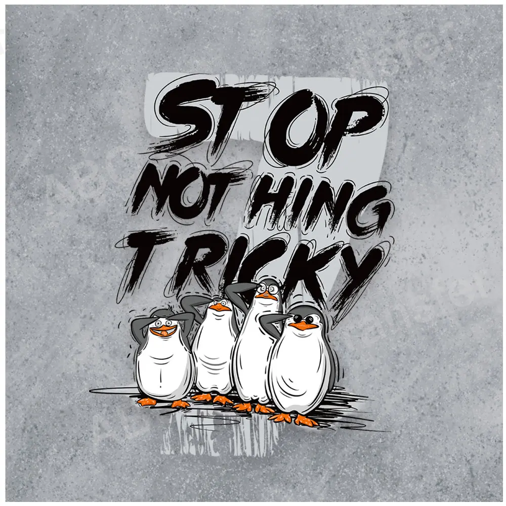 Stop Nothing Tricky Clothes Stickers Penguins Patches Iron on Transfers for Clothing  Appliques DIY Washable Clothes Decals