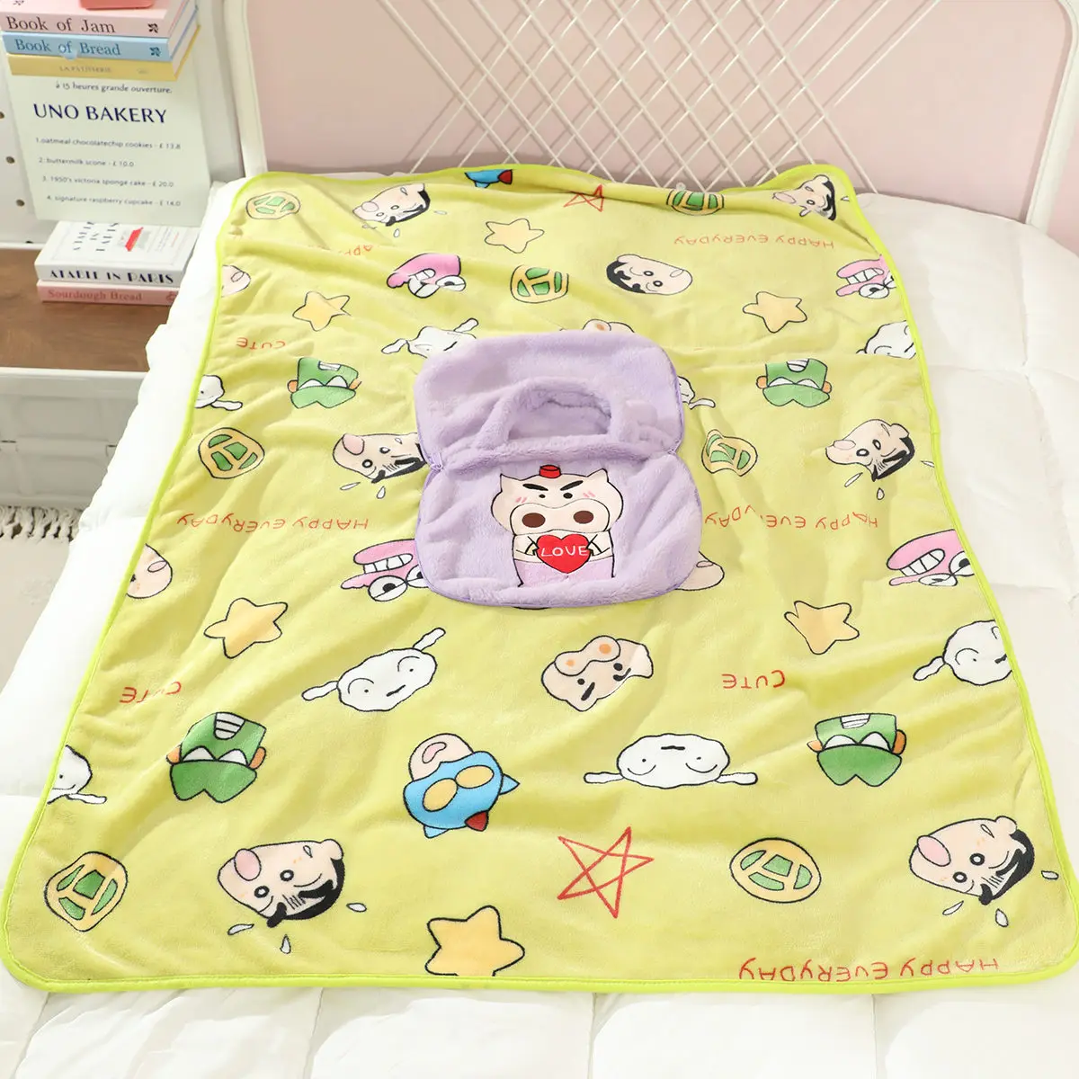 Portable Crayon Shin chan Anime Flannel Blanket Bag Buriburizaemon Warm Blanket Leg Blanket Office Bedroom School Nap Blanket