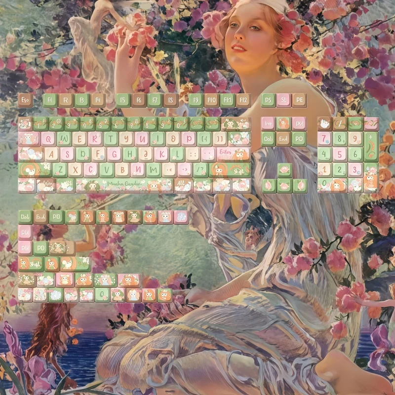 

Колпачки для клавиш Muxia Garden Theme MDA, высокоперсонализированные колпачки для клавиш, пятисторонняя термосублимация, материал PBT, полный набор, эргономичный дизайн