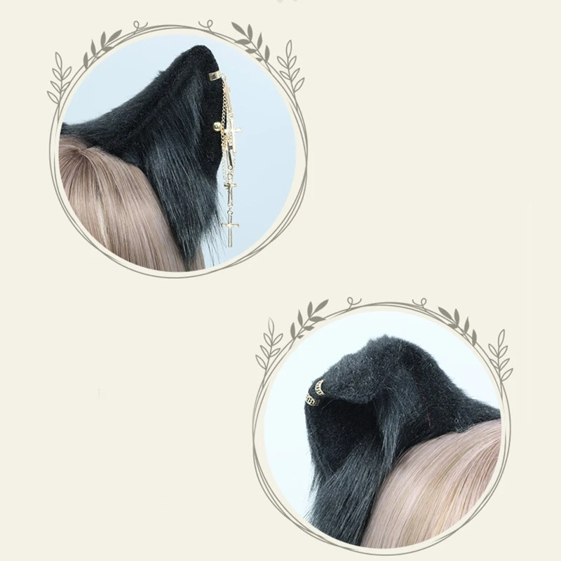 Diadema con orejas de gato para mujer, diadema con pendientes, cadena colgante, accesorio Flexible para el cabello, vestido de lujo de Anime, adornos dulces para fiesta