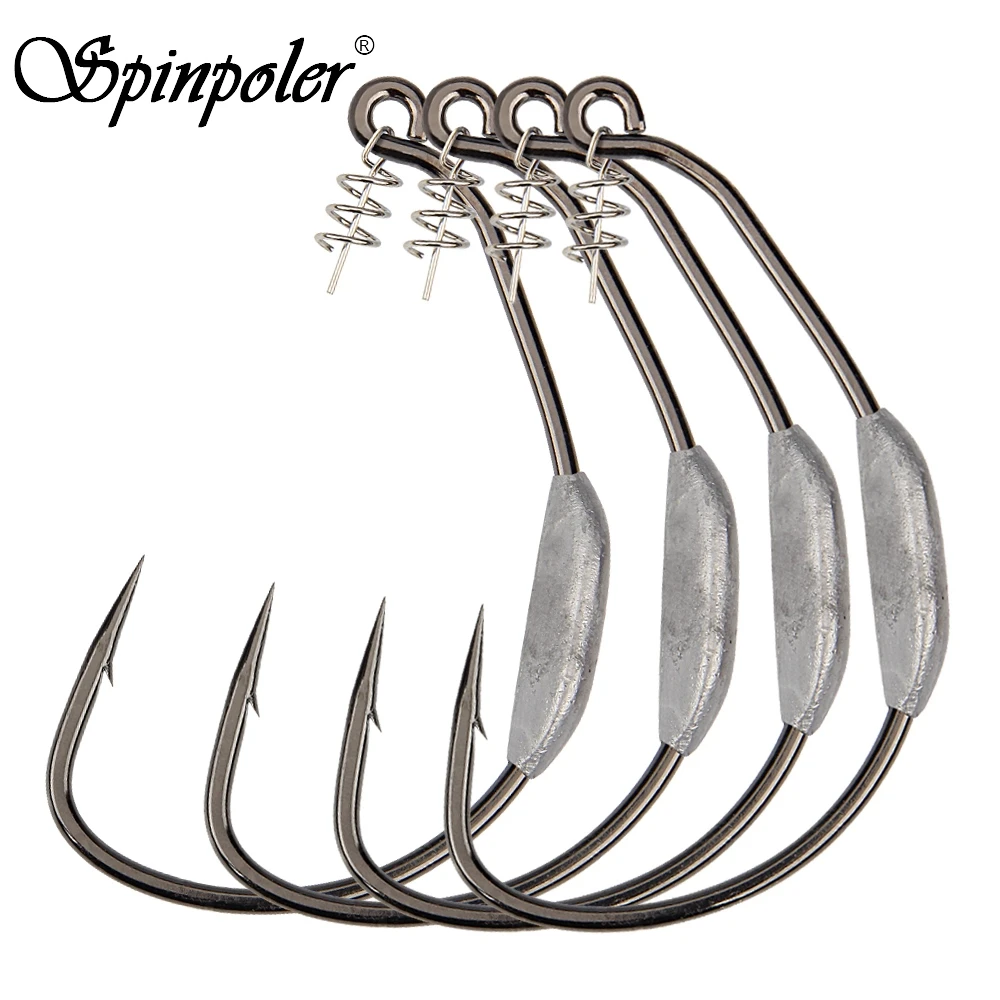 Spinpoler Weighted Swimbait Hook With Centering-Pin Spring For Weedless Rigging Plastics Flukes Tubes Creature Baits Fishing