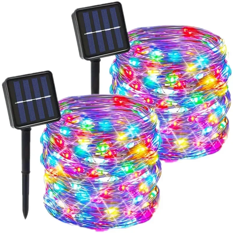 LED Solar Fairy Lights Outdoor Solar Lichtslingers Waterdicht 8 Modi Koperdraad Knipperlichten voor Tuin Bruiloft Decor