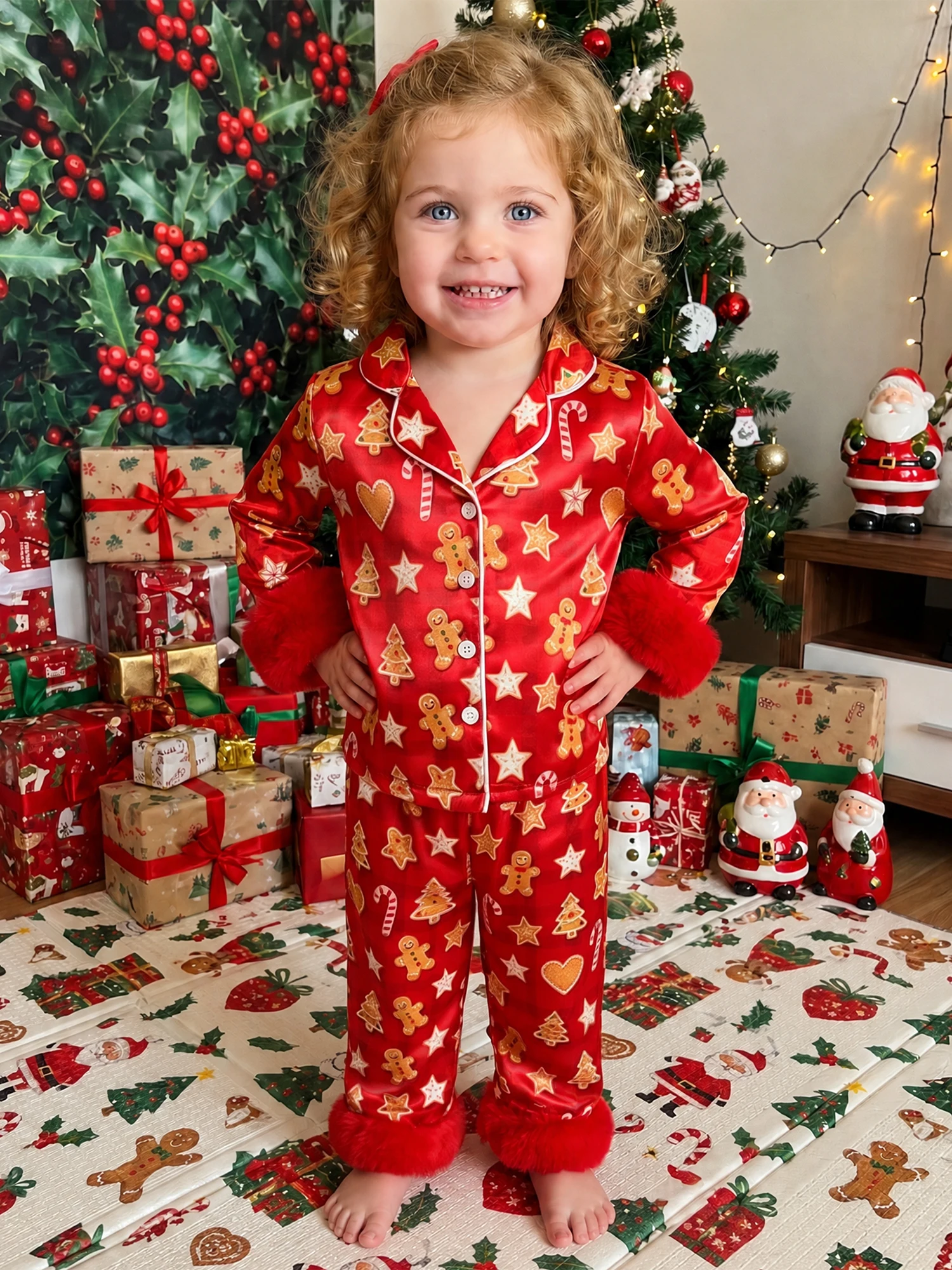 Kids Girls Christmas Man Print Kids Pajamas Tops Girls Christmas Christmas Pajamas Gingerbread Print Tops High Quality Kids