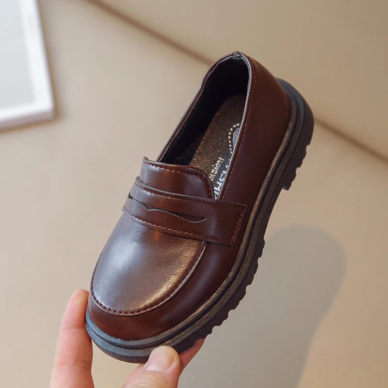 1-18 Years Old Childrens Leather Shoes Four Seasons Round Head Boys Girls Performance Shoes Black Fashion Kids Baby Single Shoes