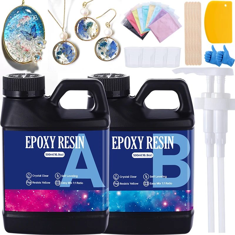 

1:1 Crystal Clear Epoxy Resin Kit Fast Curing Heat Resistant Casting Coating Resin for Art DIY Craft Jewelry Wood Table Top
