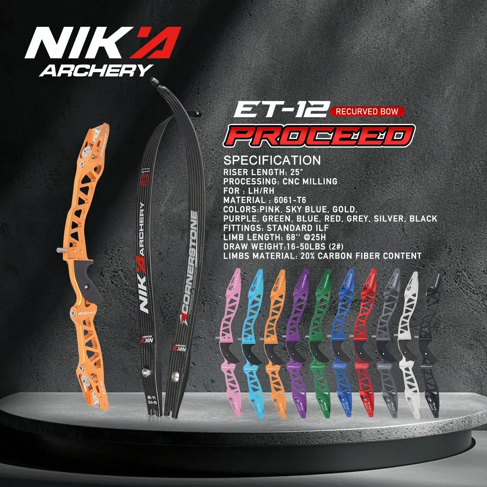 

1 компл. NIKA лук для стрельбы из лука, оборудование для стрельбы, изогнутый лук, 25 дюймов, ET-12 (правый), стойка и C1 68 @ 25 конечностей, изогнутый лук
