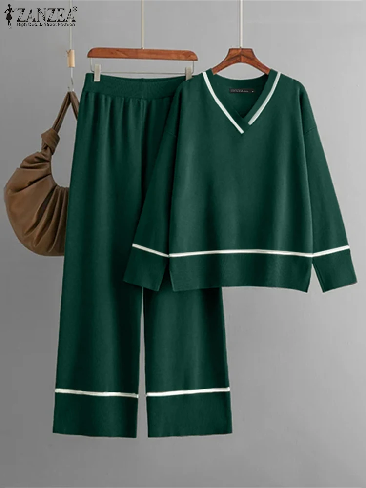 

ZANZEA Casual Loose Colorblock Line Matching Set 2025 2 Piece Pant Set Fashion Long Sleeve Tops Outfits Holiday Korean Tracksuit