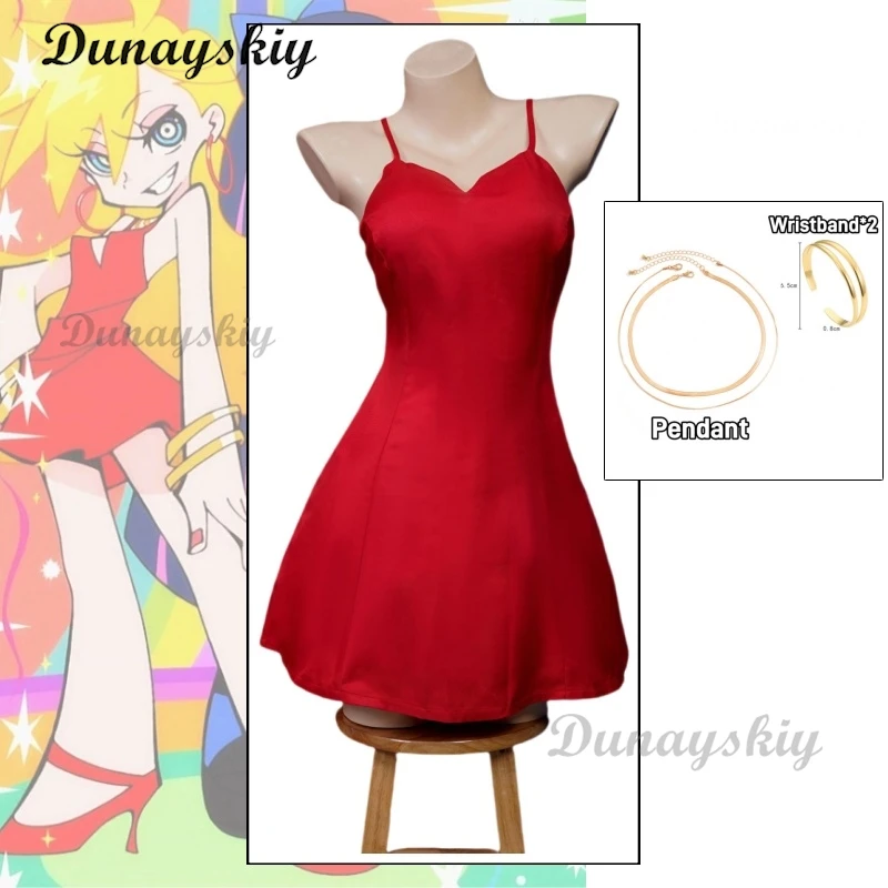 Panty Anarchy Cosplay Costumes Wig Anime Panty & Stocking with Garterbelt Cosplay Sexy Red Sling Skirt Wristband Pendant Gold