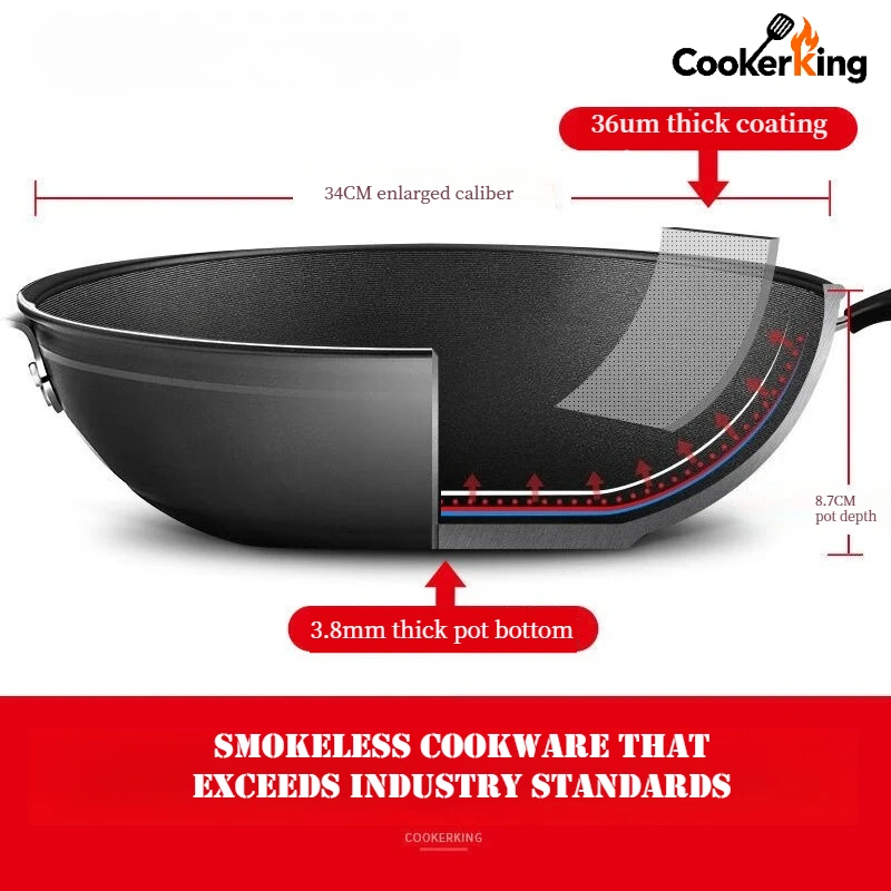 طباخ الملك 32/34 سنتيمتر الصينية ووك سبائك الألومنيوم المنزل مقلاة متعددة الوظائف غير عصا عموم تلبي احتياجات الطبخ للعائلات #4
