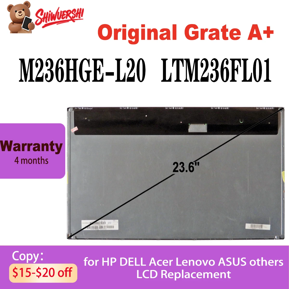 

23.6" New Original LCD Display Screen 30 pins M236HGE L20 M236HGE-L20 LTM236FL01
