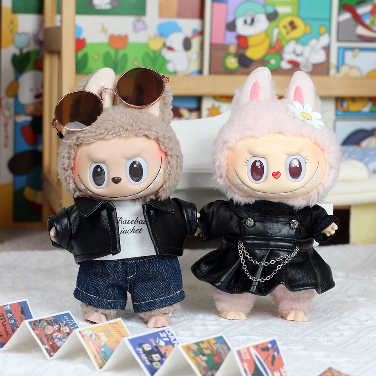  Leather Jacket and Skirt Motorcycle Style Clothing Suitable for 17cm Labubu Clothing Set