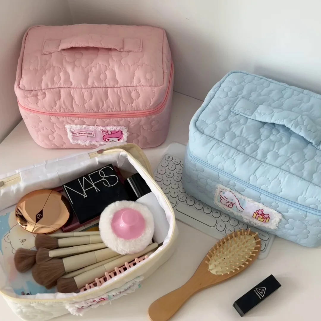 Sanrio Kawaii Hello Kitty My Melody Cinnamoroll Cosmetic Bags Girly Large Capacity Portable Travel Makeup Storage Toiletry Bag