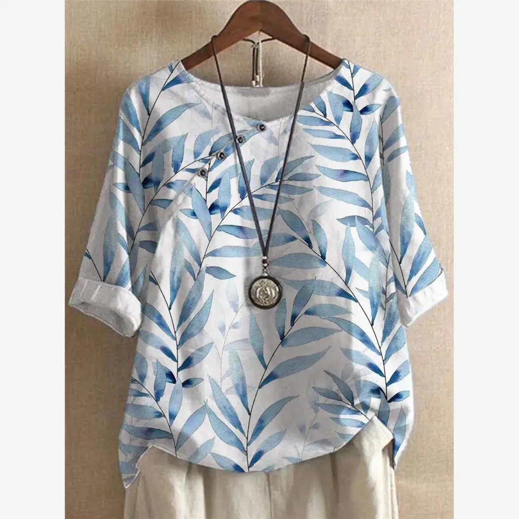 

Loose ort Sve round Ne irt Women's Spring Summer New Sle Printed Oversize irt Comfortable Fit Commute Sle irt
