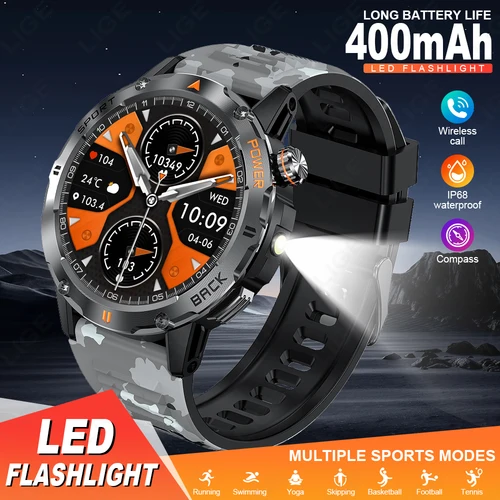 Imagen 1 del producto Reloj Inteligente FOXBOX para Hombre, Reloj Deportivo con Brújula, Linterna, Batería de 400 mAh, Llamadas Bluetooth, Resistente al Agua, Duradero, para Exteriores