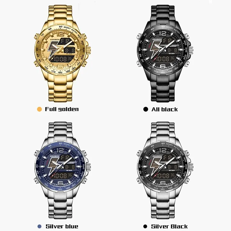 Reloj 2023 de doble pantalla para hombre, reloj de lujo de marca superior, reloj deportivo de cuarzo militar a la moda, resistente al agua, reloj cronógrafo dorado