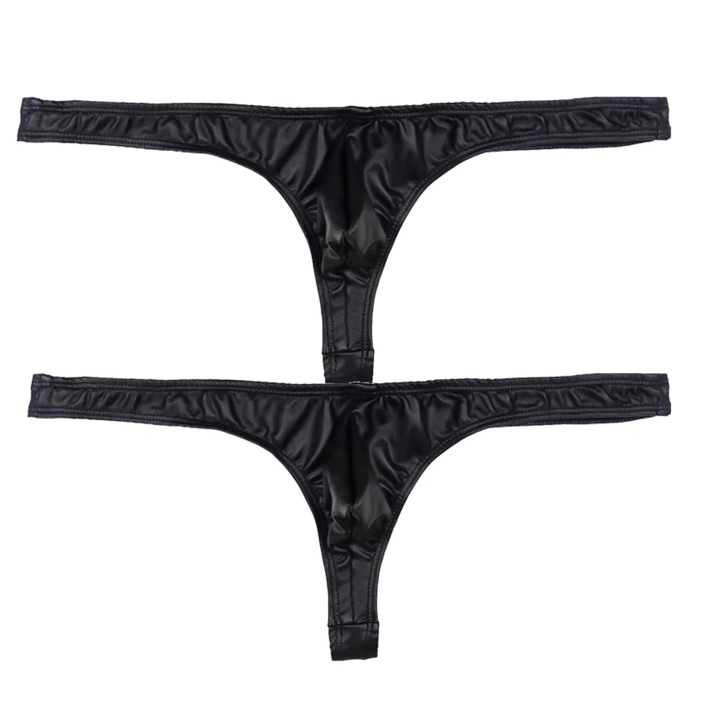 

Комплект из 2 мужских стрингов-джокстрепов с низкой посадкой, трусы-боксеры, сексуальное гей-белье, черные стринги из искусственной кожи