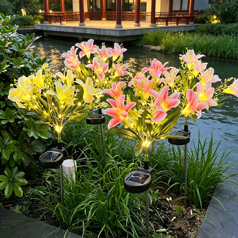 Luces Solares LED con Forma de Flor Artificial para Jardín, Patio, Césped, Decoración Navideña, Luces Solares de Orquídea de 7 Cabezas para Patio y Jardín
