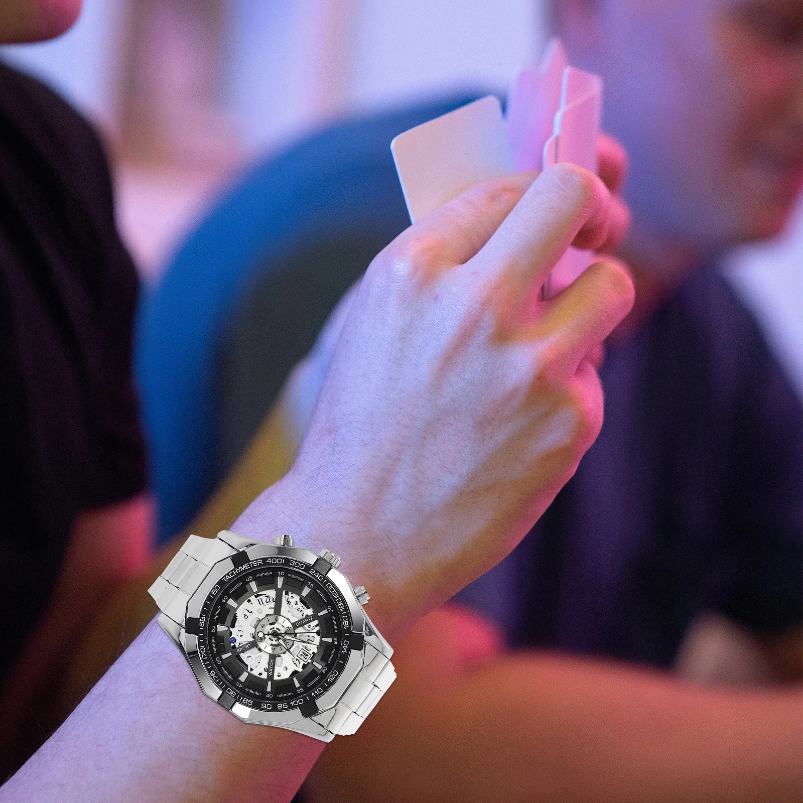 

Mechanical Wristwatch Men's Stainless Steel Hollow Out Design Waterproof Business Durable Gift Male Watch Men Watch