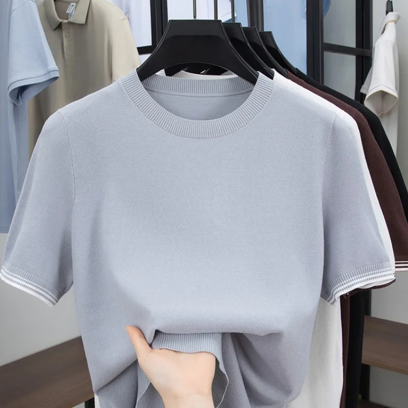 Classic Old Money Short Sleeve Tee Men Silk Cotton Casual T-shirt Business Comfort Fit Summer — купить у AliExpress WW