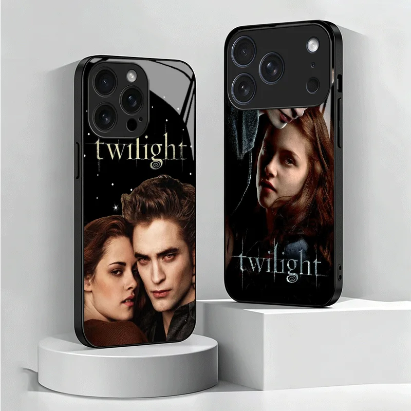 Funda de Teléfono de Vidrio Templado con Diseño de Edward de la Saga Crepúsculo para iPhone 13 14 15 16 17 Pro Max 17E 16E 12 11 XS 7 Plus, Carcasa Antigolpes