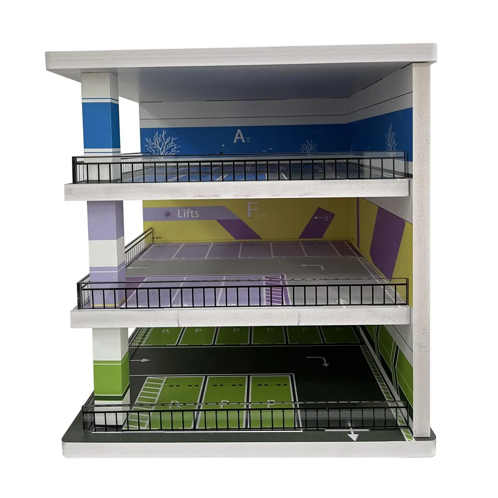 1:64 Scale Parking Lot Three Decks Acrylic Collectibles Vehicle Garage Showcase