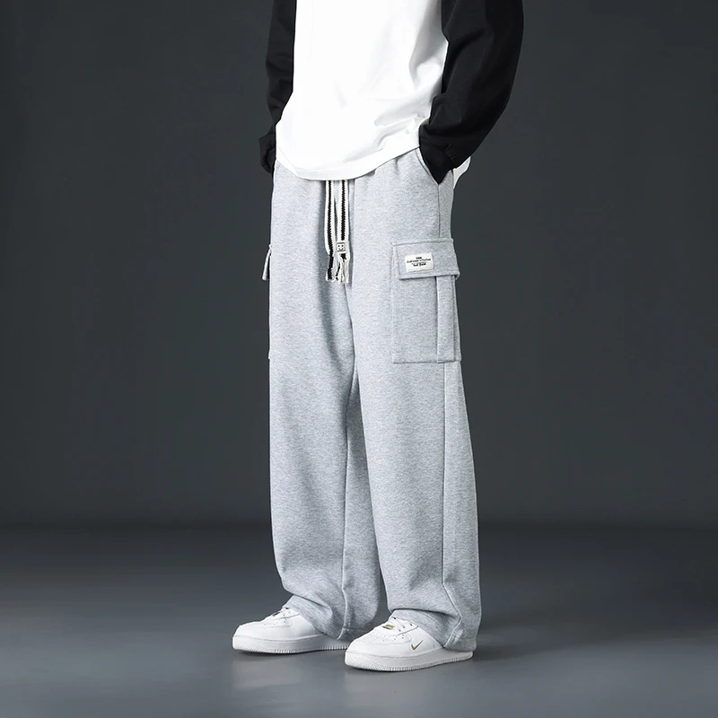 

Mens Sweatpants Straight Fit Joggers for Sports and Streetwear Loose Oversized Drawstring Long Pants Men Multi-pocket Pants