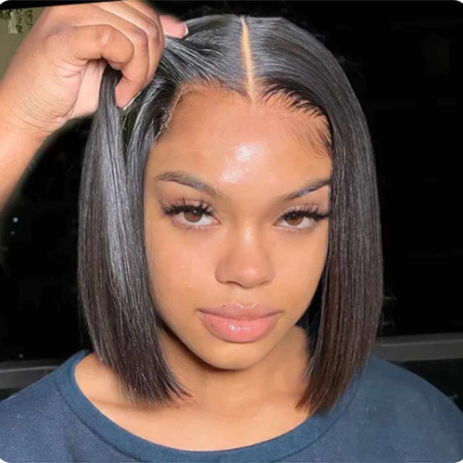 Wear And Go Glueless Wigs Human Hair Straight Pre Cut Lace Front Wigs Short Bob Wigs Upgraded No Glue Lace Frontal Wig For Women