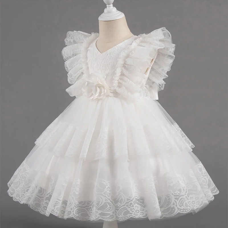 Baby Dresses For 1st Birthday Girls Party Dresses Flower Girl Princess Dress For Weddings Kids Outfits White Baptismal Costume