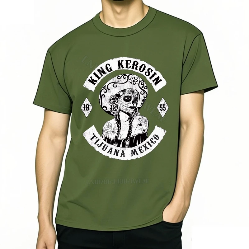 تي شيرت سريع الجفاف كاجوال تي شيرت King Kerosin Tijuana المكسيك ناعم بلون سادة تي شيرت كلاسيكي ناعم أساسي