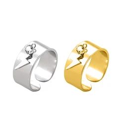 Hip Hop Thunder Lightning Charm Ring Adjustable Wide Stainless Steel Rings For Men Party Jewelry