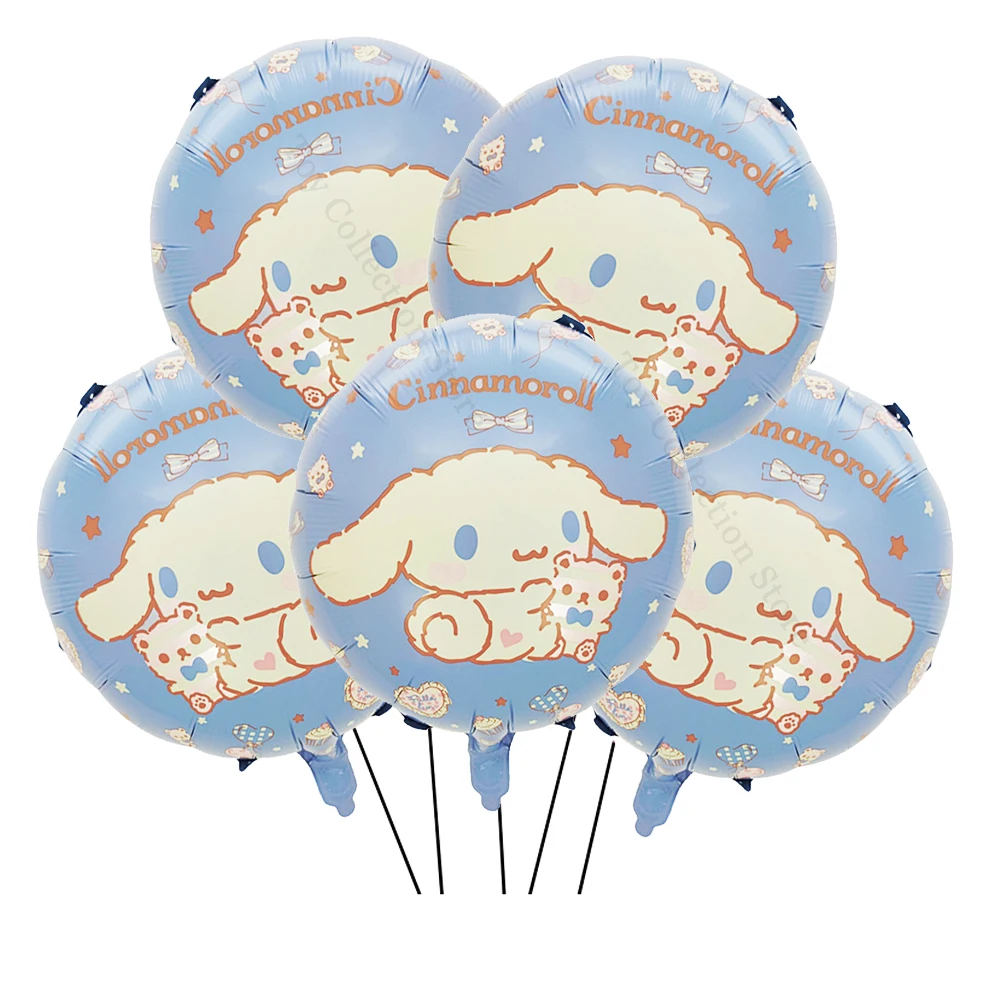 Sanrio Kuromi Melody Cinnamoroll Pompom Purin Round 5Pcs Foil Ballon Party Decor Supplies Folia aluminiowa Nadmuchiwane prezenty Globos