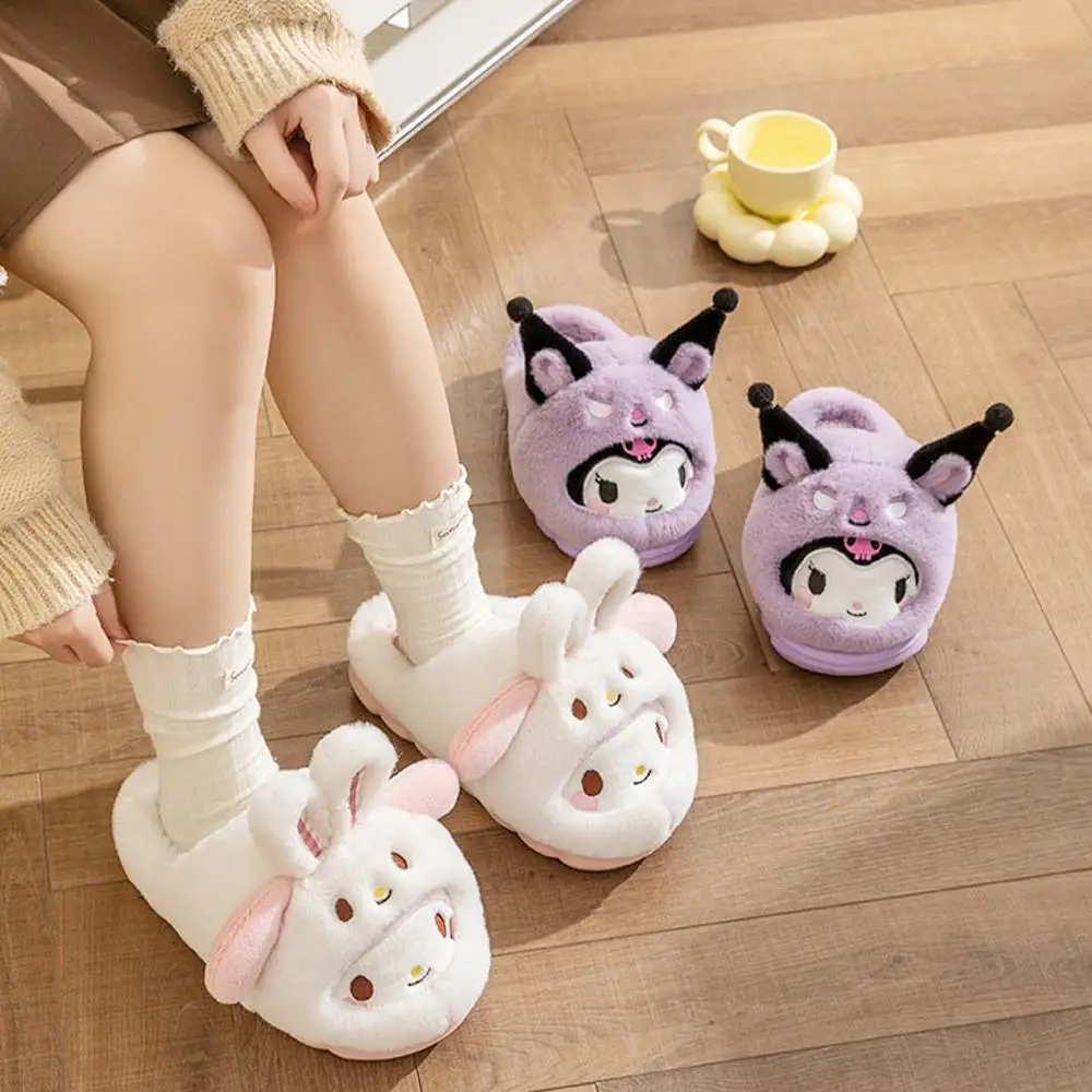 

Теплые плюшевые тапочки с рисунком My Melody Kuromi Sanrioed, аниме Pochacco Hello Kitty, милые зимние утепленные домашние тапочки, подарок на фестиваль