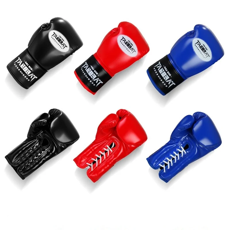 Lace-Up Boxing Gloves Premium PU Thickened Lining Muay Thai Boxing Fitness Training Gloves Boxing Training Accessories