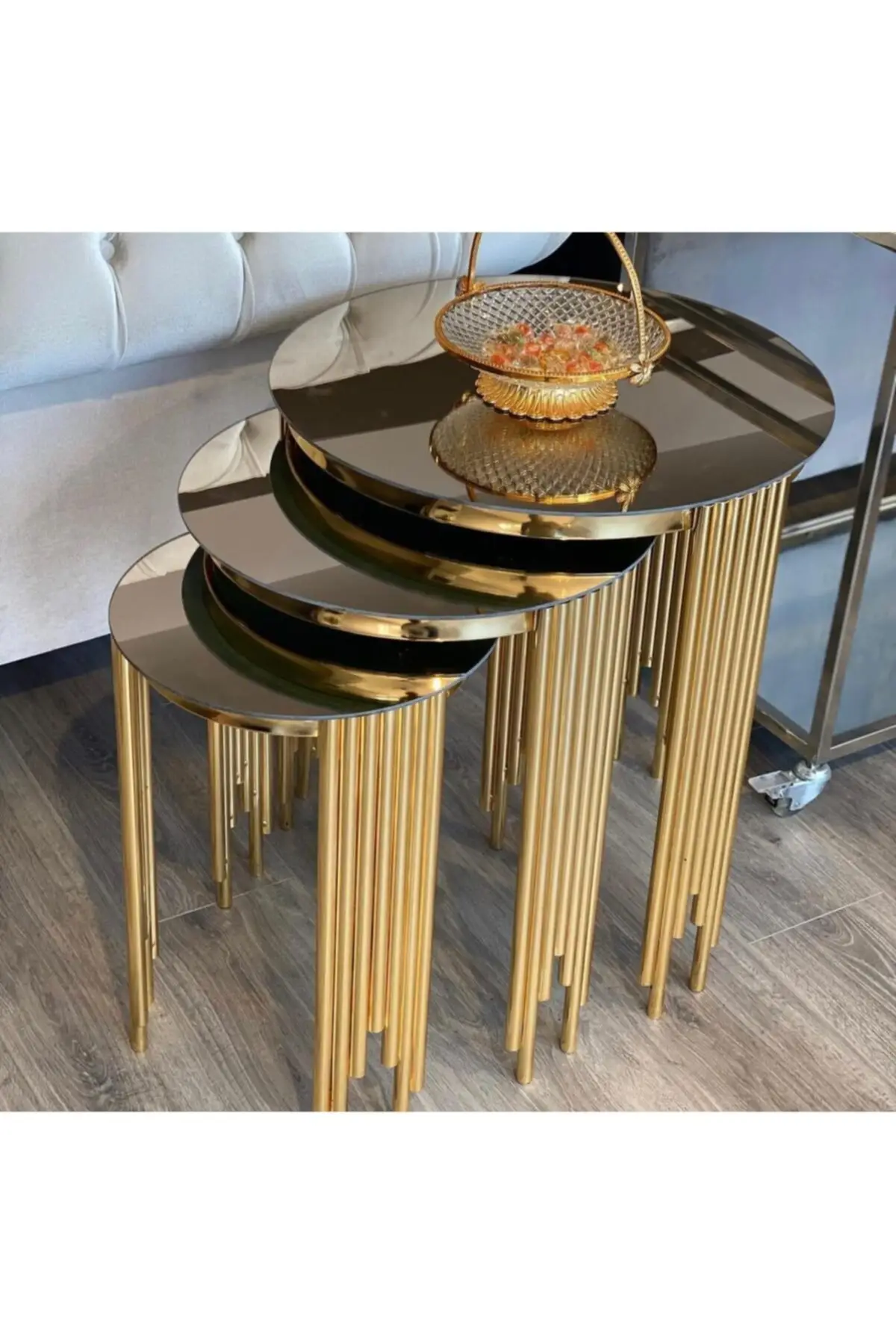 Columna Zigon mesa de centro Triple de Metal dorado