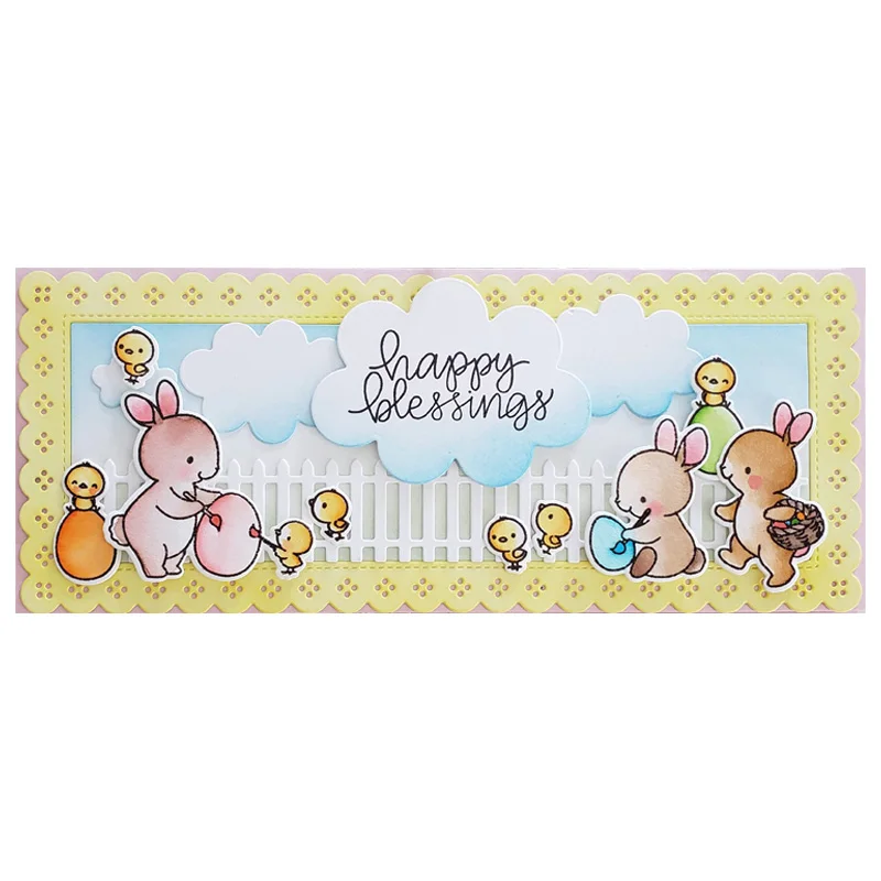 Mini Dinosaur Rabbit Critter with Banner Metal Cutting Dies Happy Blessings Clear Stamps DIY Scrapbook Holiday Theme Paper Card