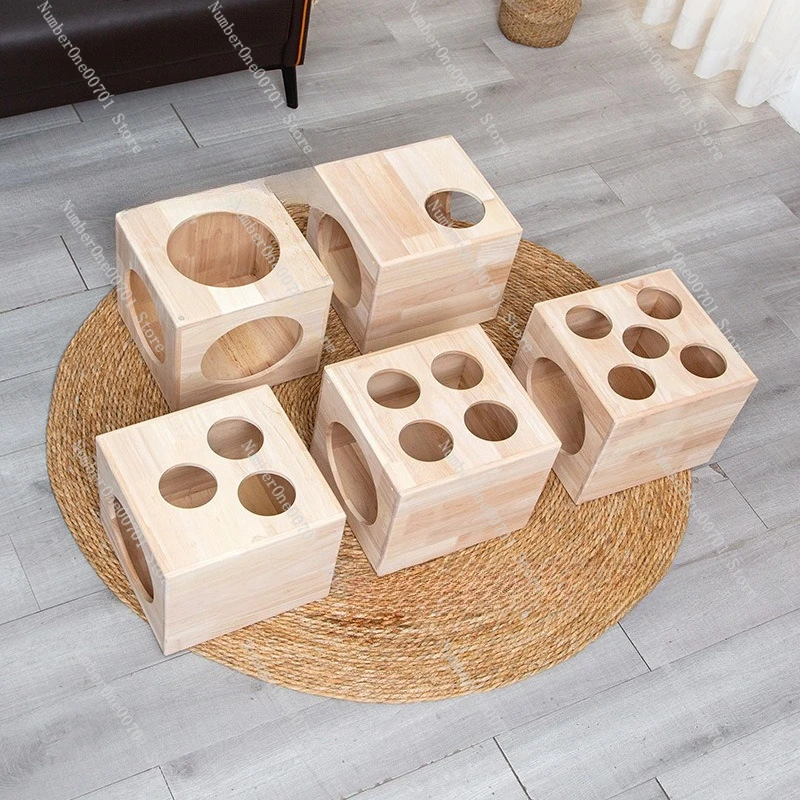 Wooden Creative Cat House - Square Dice Design with Ventilation, Interlocking & Climbing Structure