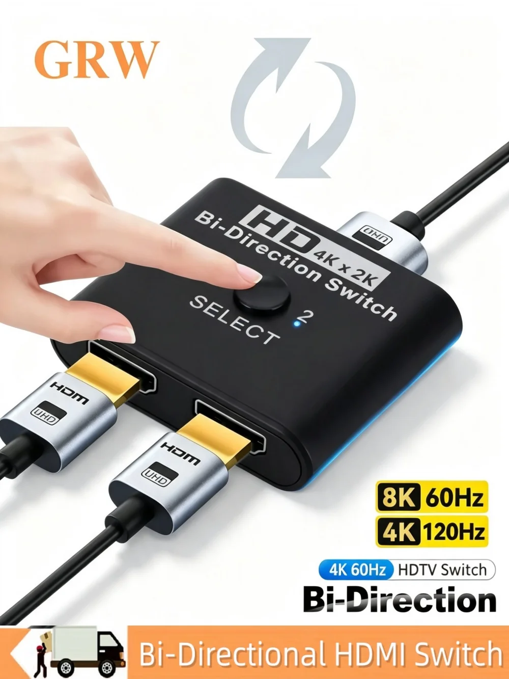 8K 60Hz HDMI-kompatibler Switch Splitter Bidirektional 1x2/2x1 HDMI-kompatibler Umschalter 2 In1 Out für PS4 TV Box Switcher Adapter – Detail 1